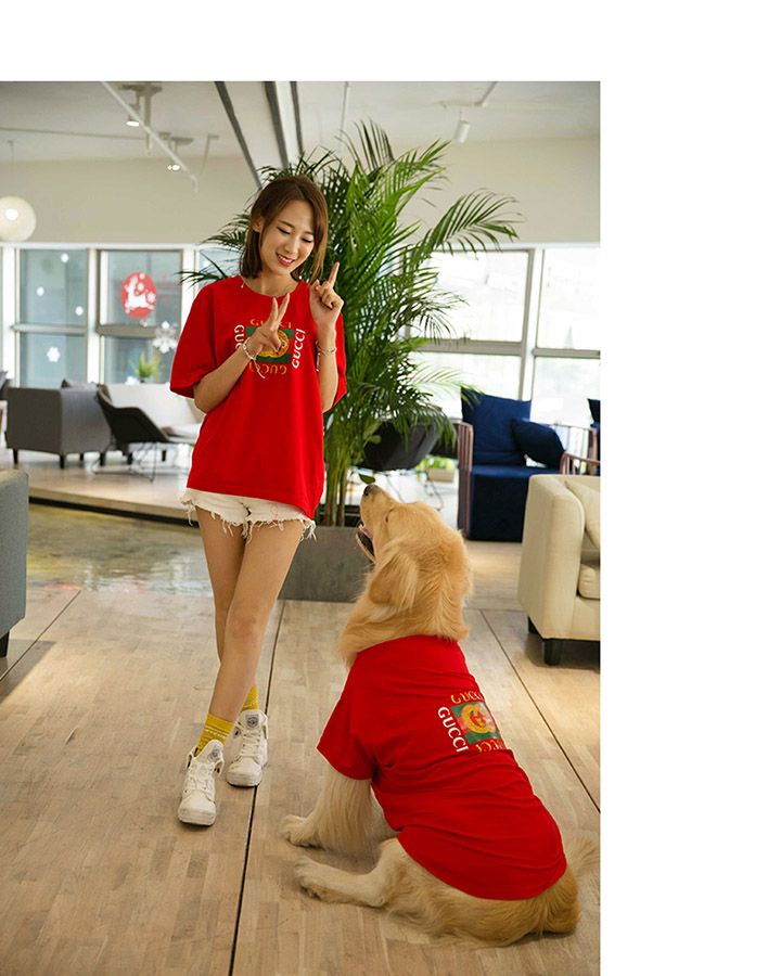 ブランド グッチ 犬とペアルック Tシャツ